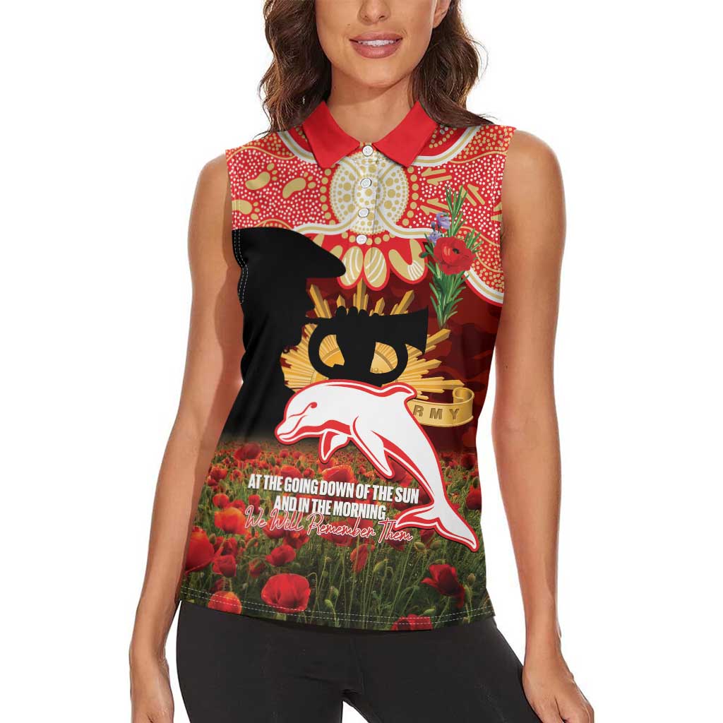 Personalised Dolphins Rugby ANZAC Day Women Sleeveless Polo Shirt Last Post Poppy We Will Remember Them