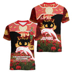 Personalised Dolphins Rugby ANZAC Day Women V-Neck T-Shirt Last Post Poppy We Will Remember Them