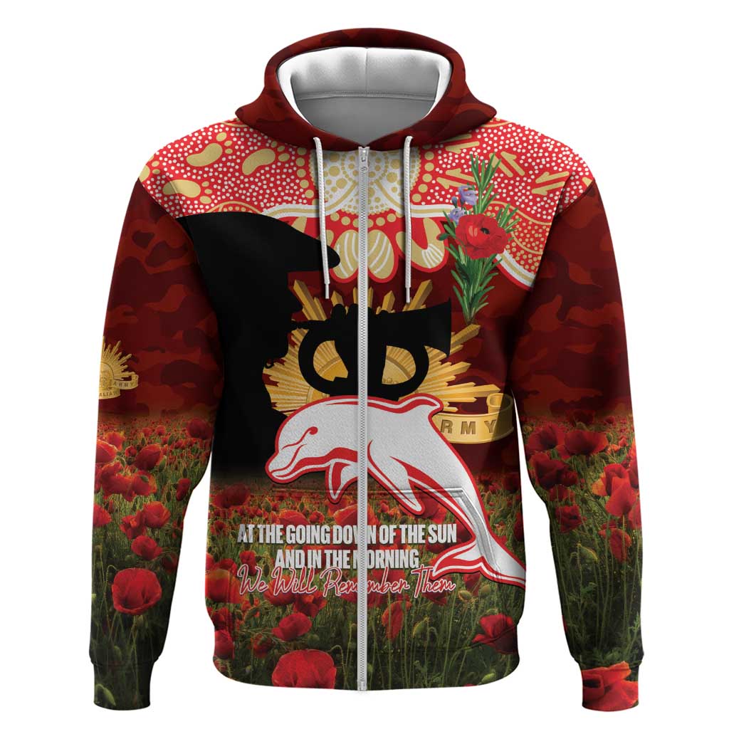 Personalised Dolphins Rugby ANZAC Day Zip Hoodie Last Post Poppy We Will Remember Them