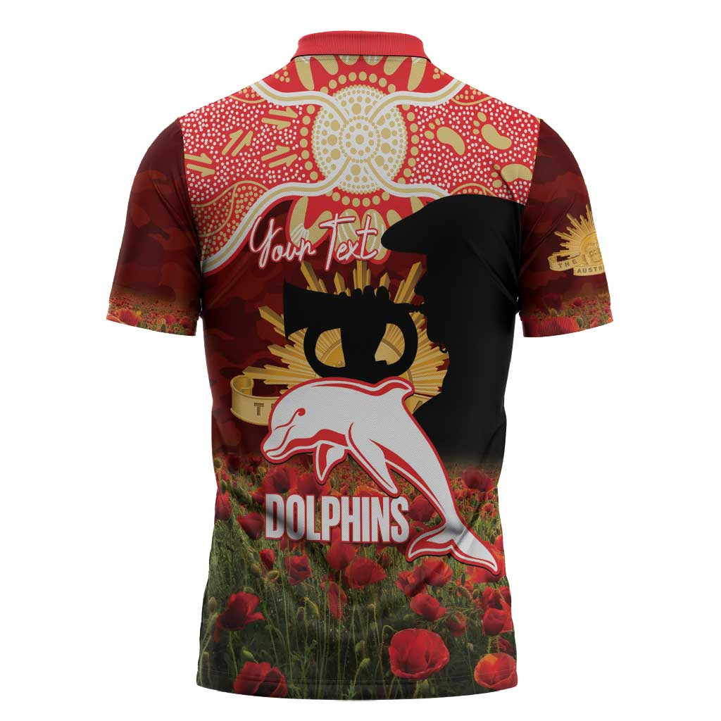 Personalised Dolphins Rugby ANZAC Day Zipper Polo Shirt Last Post Poppy We Will Remember Them