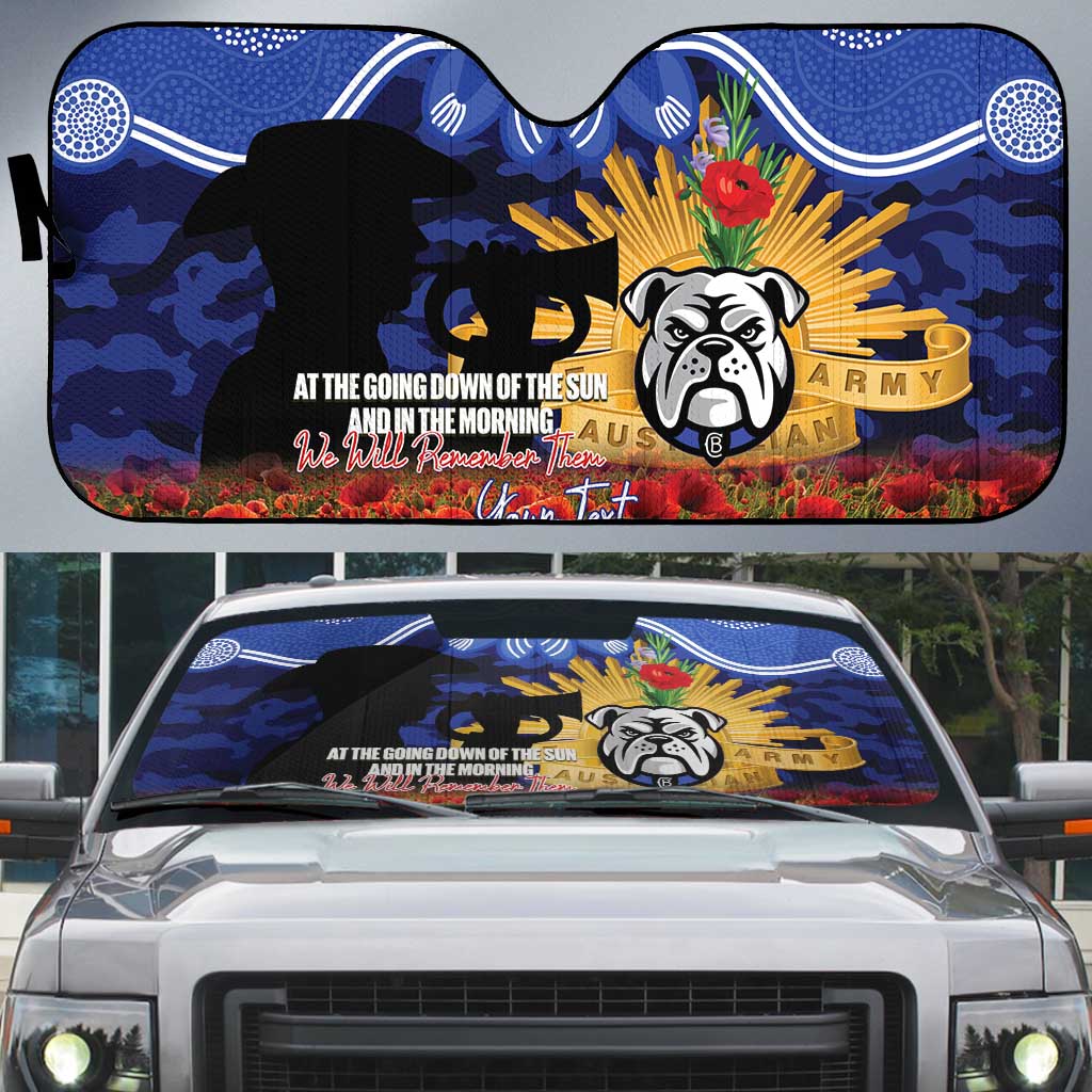 Personalised Bulldogs Rugby ANZAC Day Auto Sun Shade Last Post Poppy We Will Remember Them