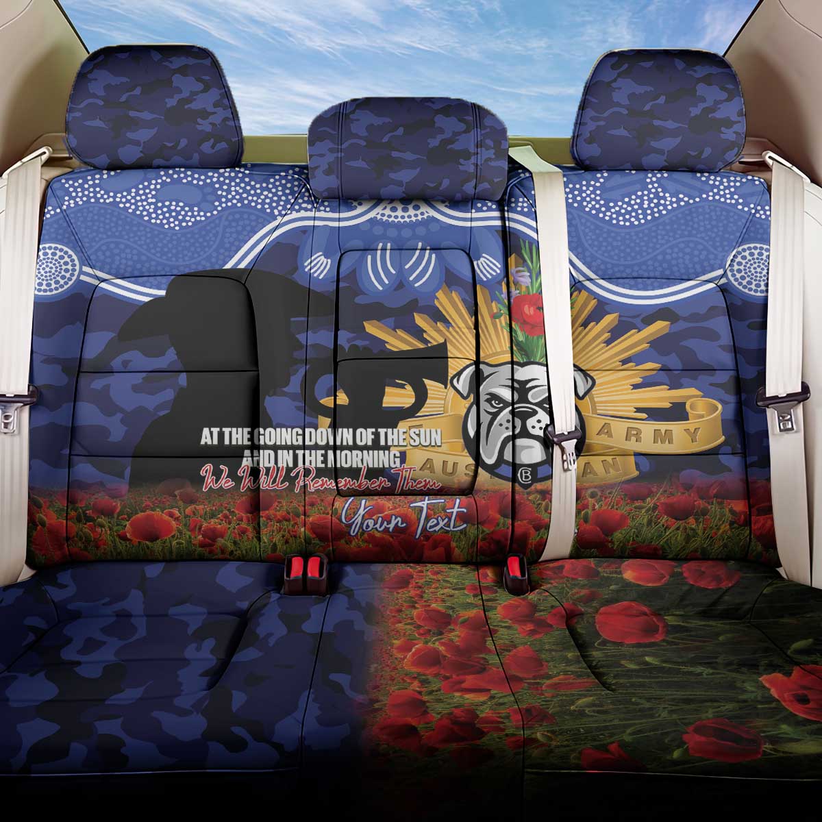 Personalised Bulldogs Rugby ANZAC Day Back Car Seat Cover Last Post Poppy We Will Remember Them