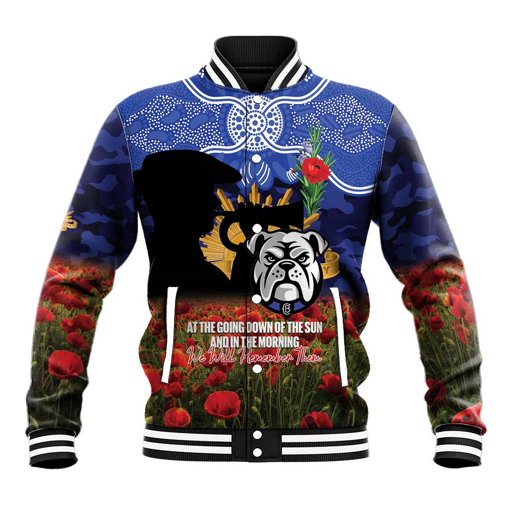 Personalised Bulldogs Rugby ANZAC Day Baseball Jacket Last Post Poppy We Will Remember Them