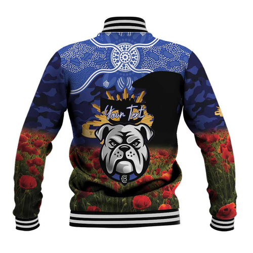 Personalised Bulldogs Rugby ANZAC Day Baseball Jacket Last Post Poppy We Will Remember Them
