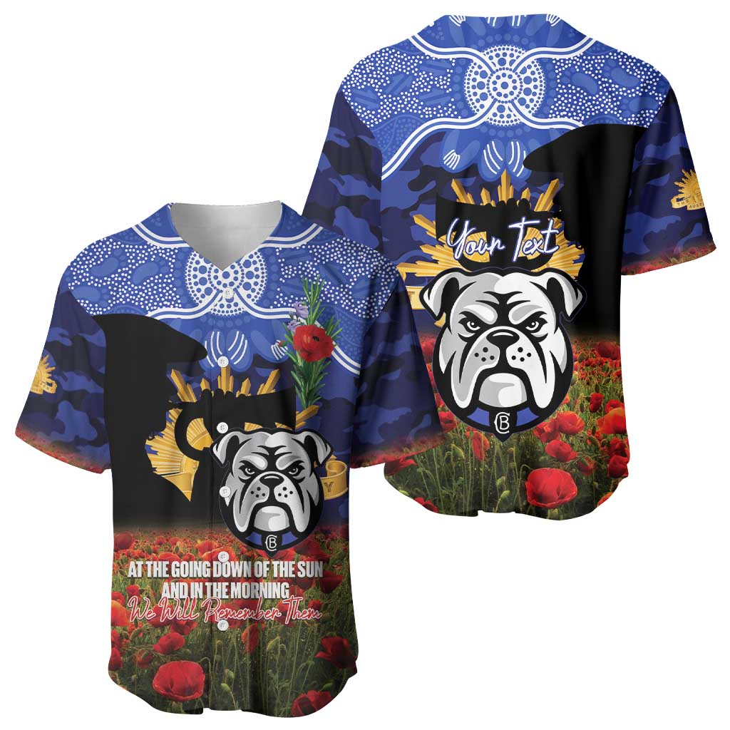 Personalised Bulldogs Rugby ANZAC Day Baseball Jersey Last Post Poppy We Will Remember Them