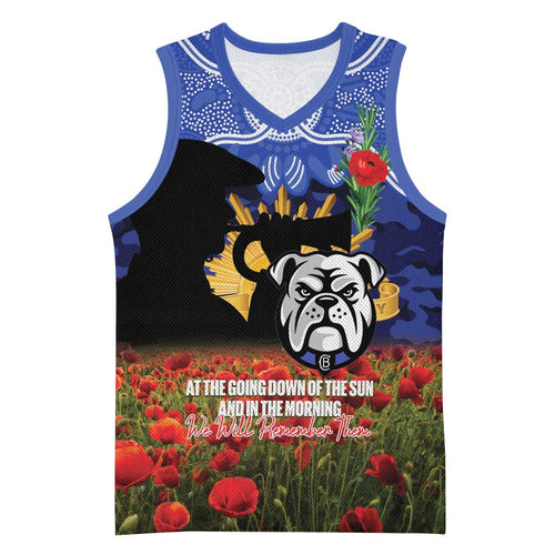 Personalised Bulldogs Rugby ANZAC Day Basketball Jersey Last Post Poppy We Will Remember Them