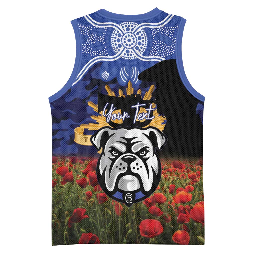 Personalised Bulldogs Rugby ANZAC Day Basketball Jersey Last Post Poppy We Will Remember Them