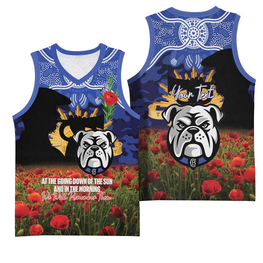 Personalised Bulldogs Rugby ANZAC Day Basketball Jersey Last Post Poppy We Will Remember Them