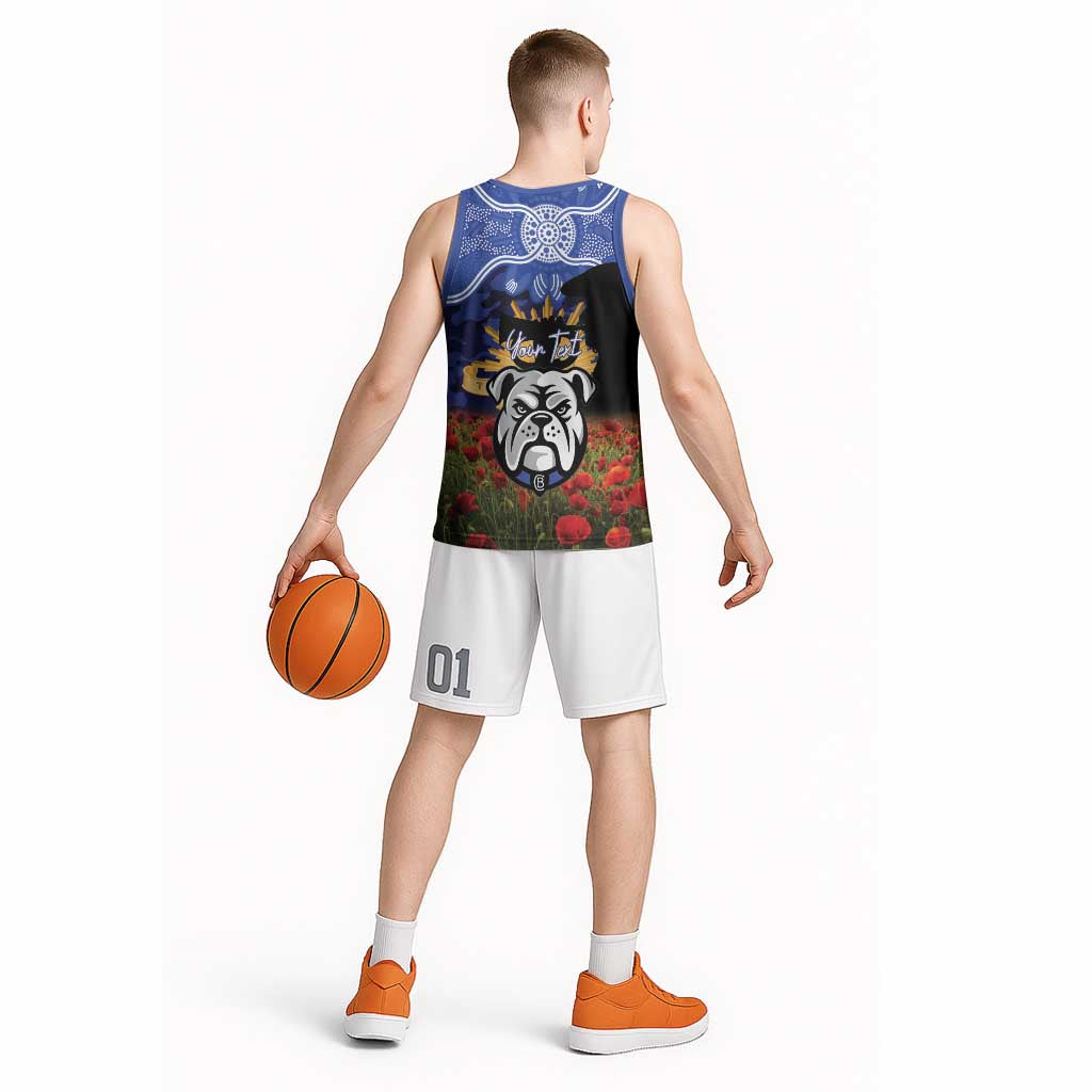 Personalised Bulldogs Rugby ANZAC Day Basketball Jersey Last Post Poppy We Will Remember Them