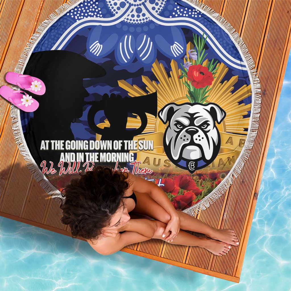 Personalised Bulldogs Rugby ANZAC Day Beach Blanket Last Post Poppy We Will Remember Them