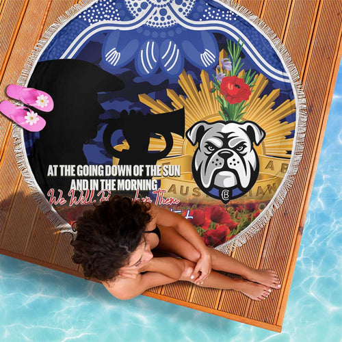 Personalised Bulldogs Rugby ANZAC Day Beach Blanket Last Post Poppy We Will Remember Them
