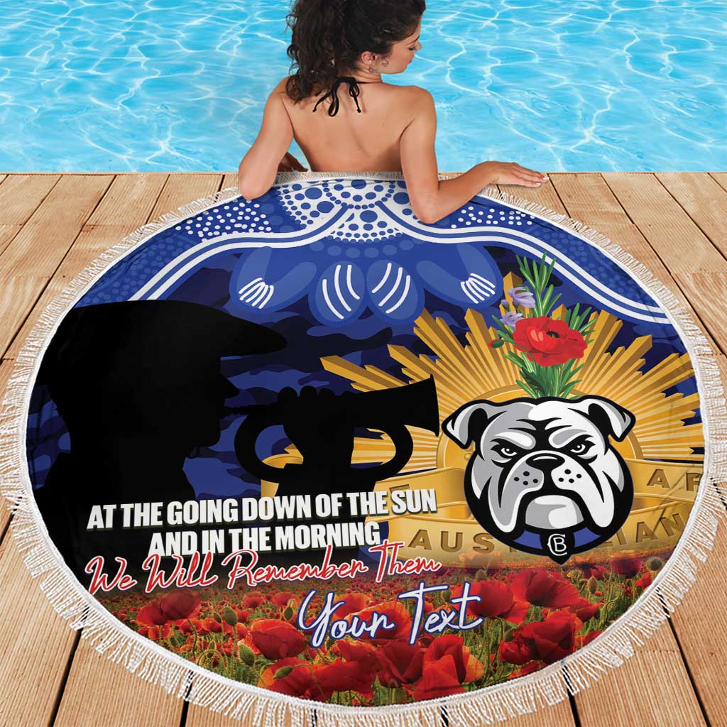 Personalised Bulldogs Rugby ANZAC Day Beach Blanket Last Post Poppy We Will Remember Them