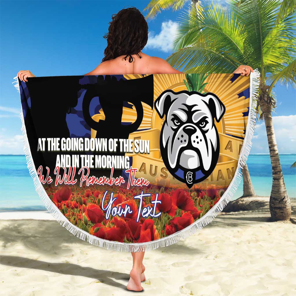 Personalised Bulldogs Rugby ANZAC Day Beach Blanket Last Post Poppy We Will Remember Them