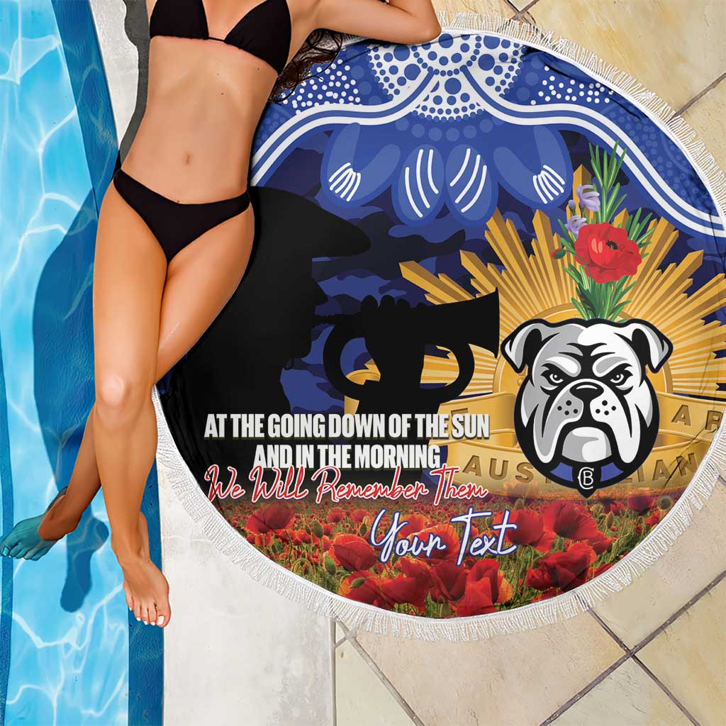 Personalised Bulldogs Rugby ANZAC Day Beach Blanket Last Post Poppy We Will Remember Them