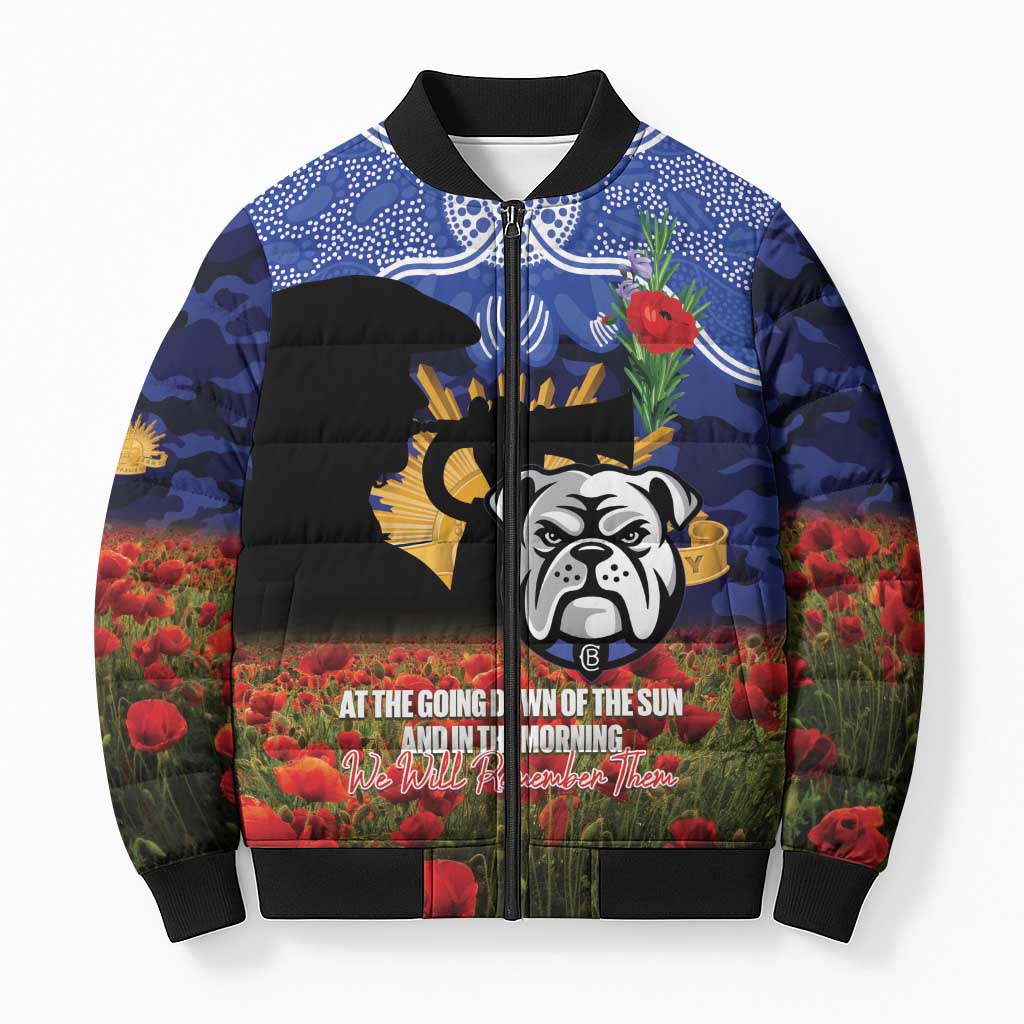 Personalised Bulldogs Rugby ANZAC Day Bomber Puffer Jacket Last Post Poppy We Will Remember Them