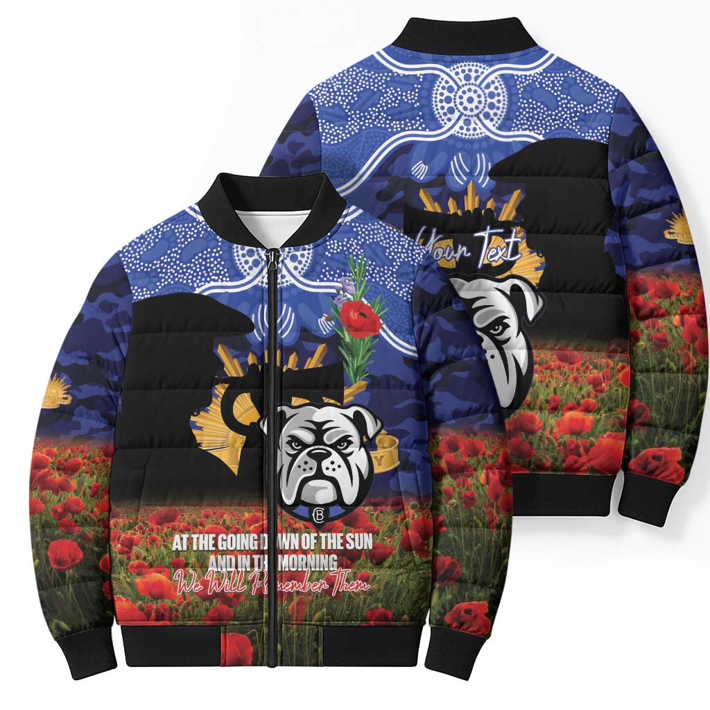 Personalised Bulldogs Rugby ANZAC Day Bomber Puffer Jacket Last Post Poppy We Will Remember Them
