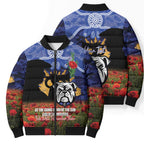 Personalised Bulldogs Rugby ANZAC Day Bomber Puffer Jacket Last Post Poppy We Will Remember Them
