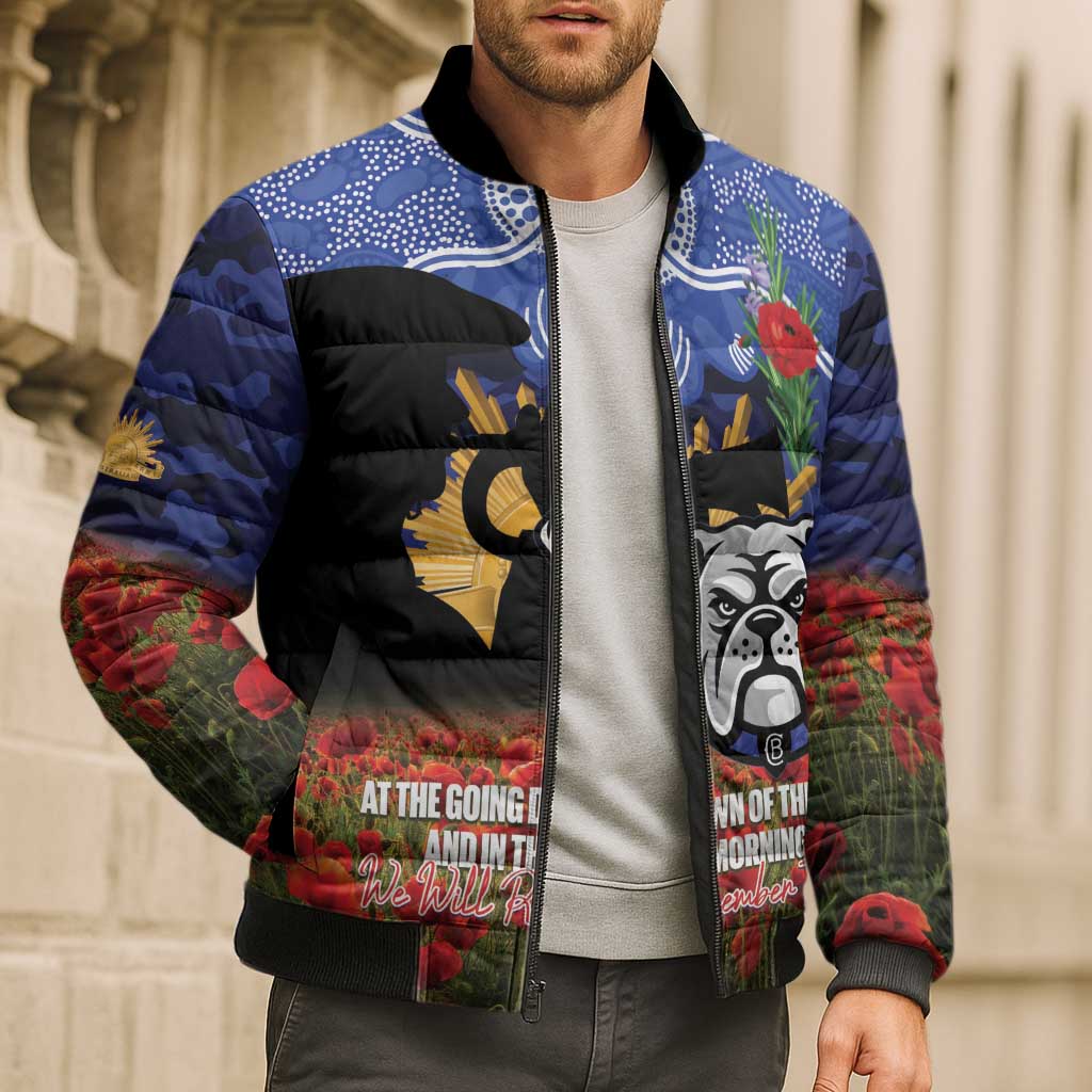 Personalised Bulldogs Rugby ANZAC Day Bomber Puffer Jacket Last Post Poppy We Will Remember Them