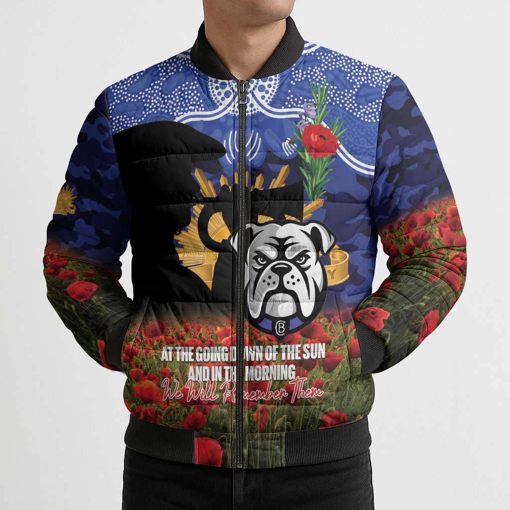 Personalised Bulldogs Rugby ANZAC Day Bomber Puffer Jacket Last Post Poppy We Will Remember Them