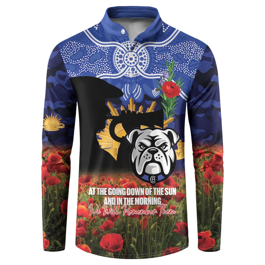 Personalised Bulldogs Rugby ANZAC Day Button Sweatshirt Last Post Poppy We Will Remember Them