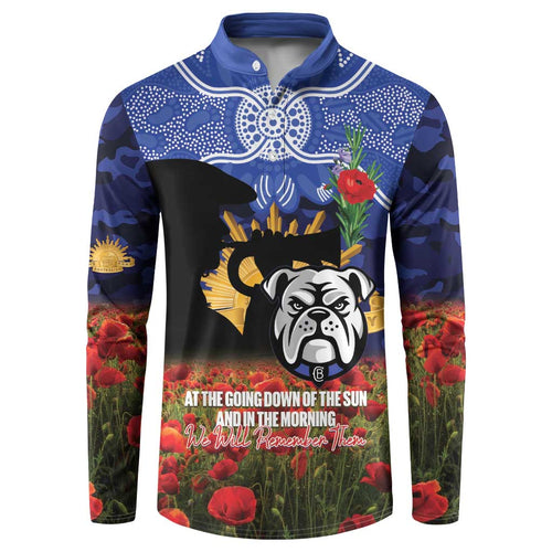 Personalised Bulldogs Rugby ANZAC Day Button Sweatshirt Last Post Poppy We Will Remember Them