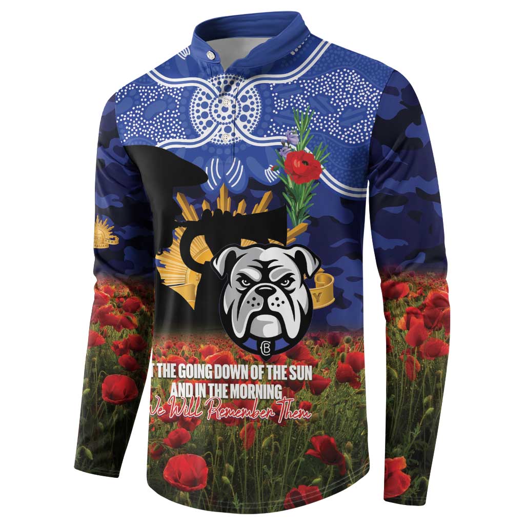 Personalised Bulldogs Rugby ANZAC Day Button Sweatshirt Last Post Poppy We Will Remember Them