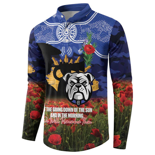 Personalised Bulldogs Rugby ANZAC Day Button Sweatshirt Last Post Poppy We Will Remember Them