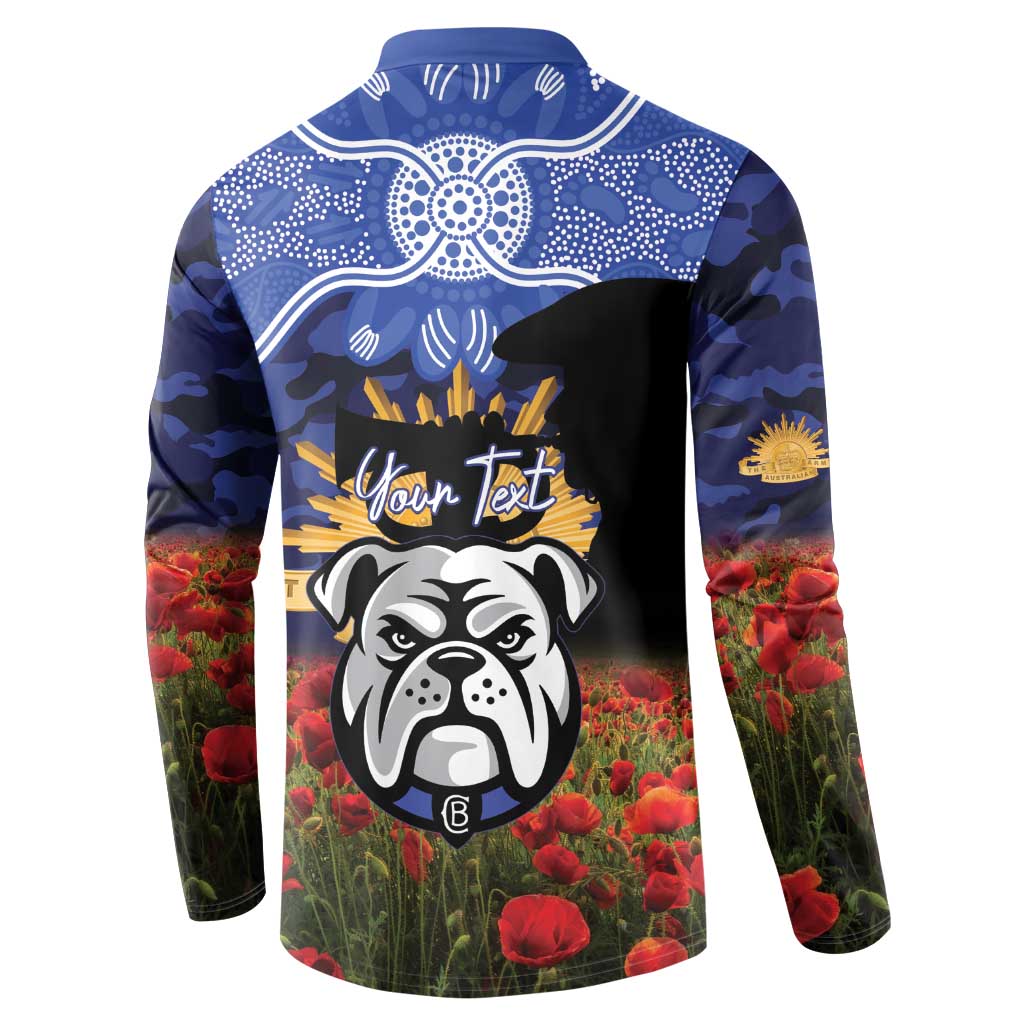Personalised Bulldogs Rugby ANZAC Day Button Sweatshirt Last Post Poppy We Will Remember Them