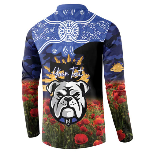 Personalised Bulldogs Rugby ANZAC Day Button Sweatshirt Last Post Poppy We Will Remember Them