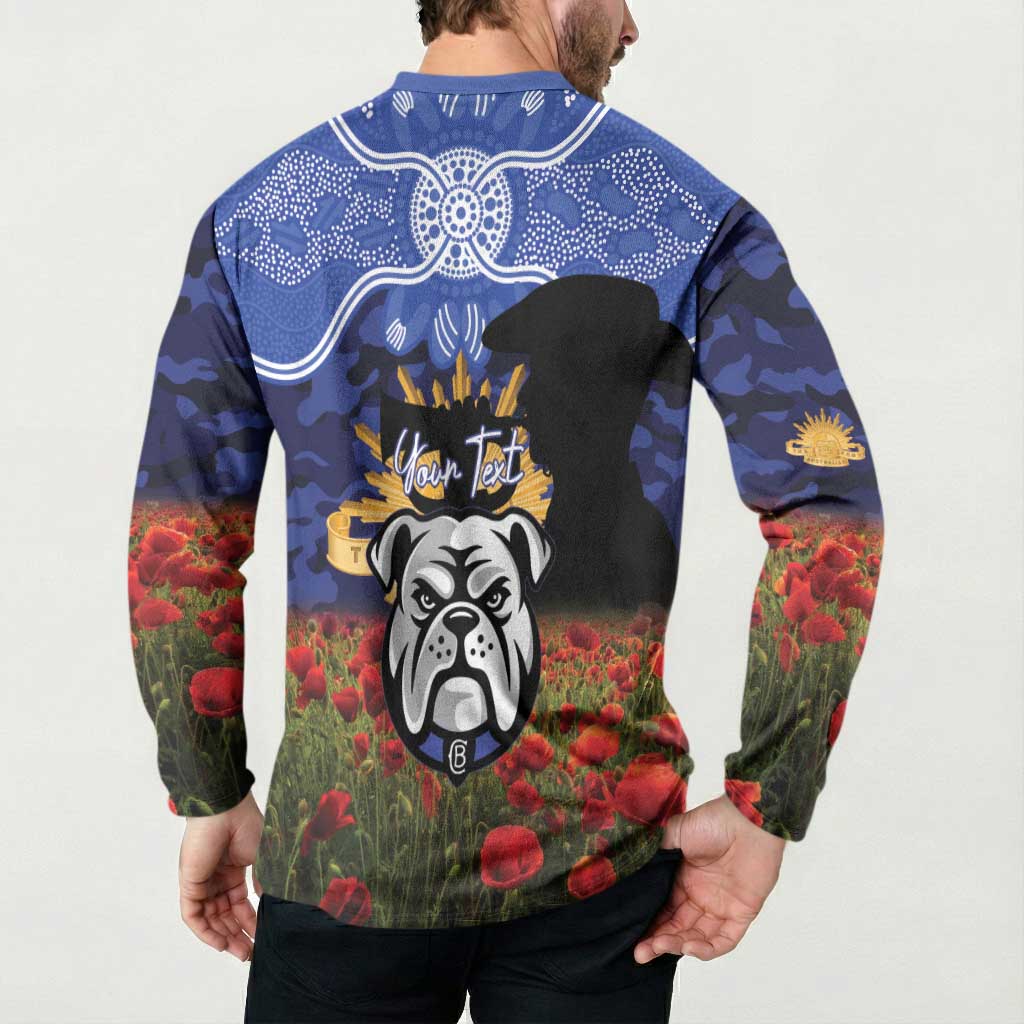 Personalised Bulldogs Rugby ANZAC Day Button Sweatshirt Last Post Poppy We Will Remember Them