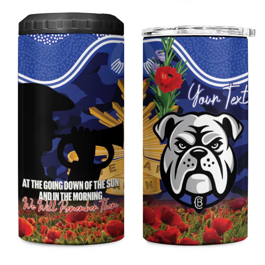 Personalised Bulldogs Rugby ANZAC Day 4 in 1 Can Cooler Tumbler Last Post Poppy We Will Remember Them