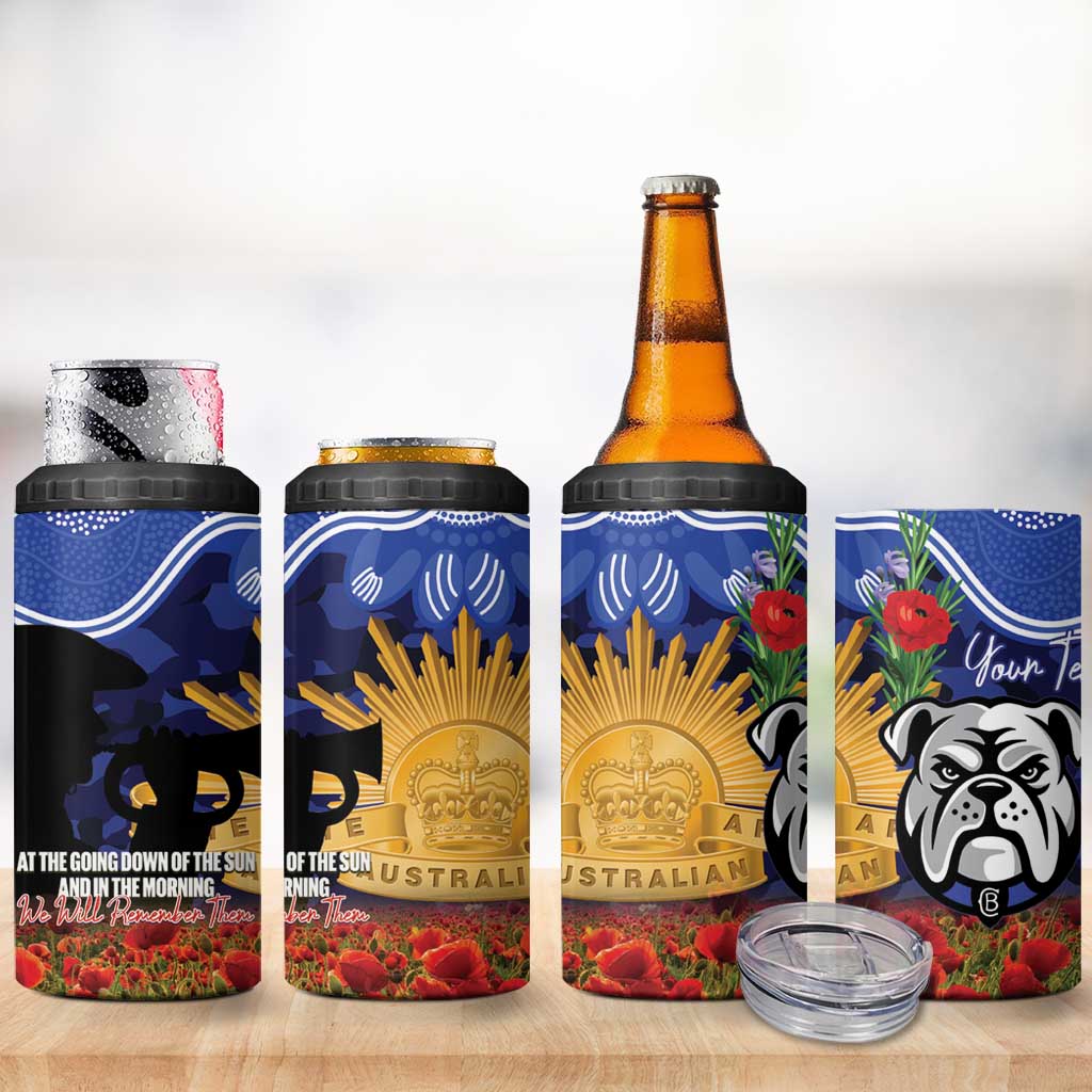 Personalised Bulldogs Rugby ANZAC Day 4 in 1 Can Cooler Tumbler Last Post Poppy We Will Remember Them