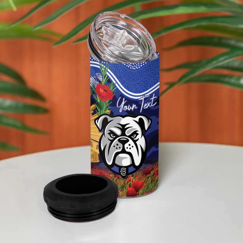 Personalised Bulldogs Rugby ANZAC Day 4 in 1 Can Cooler Tumbler Last Post Poppy We Will Remember Them