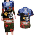 Personalised Bulldogs Rugby ANZAC Day Couples Matching Long Sleeve Bodycon Dress and Hawaiian Shirt Last Post Poppy We Will Remember Them