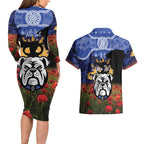 Personalised Bulldogs Rugby ANZAC Day Couples Matching Long Sleeve Bodycon Dress and Hawaiian Shirt Last Post Poppy We Will Remember Them