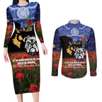 Personalised Bulldogs Rugby ANZAC Day Couples Matching Long Sleeve Bodycon Dress and Long Sleeve Button Shirt Last Post Poppy We Will Remember Them