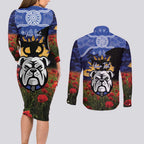 Personalised Bulldogs Rugby ANZAC Day Couples Matching Long Sleeve Bodycon Dress and Long Sleeve Button Shirt Last Post Poppy We Will Remember Them