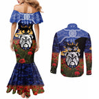 Personalised Bulldogs Rugby ANZAC Day Couples Matching Mermaid Dress and Long Sleeve Button Shirt Last Post Poppy We Will Remember Them