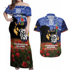 Personalised Bulldogs Rugby ANZAC Day Couples Matching Off Shoulder Maxi Dress and Hawaiian Shirt Last Post Poppy We Will Remember Them
