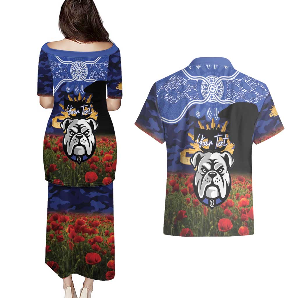 Personalised Bulldogs Rugby ANZAC Day Couples Matching Puletasi and Hawaiian Shirt Last Post Poppy We Will Remember Them