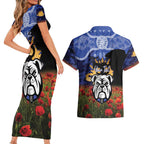 Personalised Bulldogs Rugby ANZAC Day Couples Matching Short Sleeve Bodycon Dress and Hawaiian Shirt Last Post Poppy We Will Remember Them