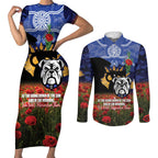 Personalised Bulldogs Rugby ANZAC Day Couples Matching Short Sleeve Bodycon Dress and Long Sleeve Button Shirt Last Post Poppy We Will Remember Them