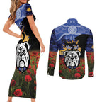Personalised Bulldogs Rugby ANZAC Day Couples Matching Short Sleeve Bodycon Dress and Long Sleeve Button Shirt Last Post Poppy We Will Remember Them