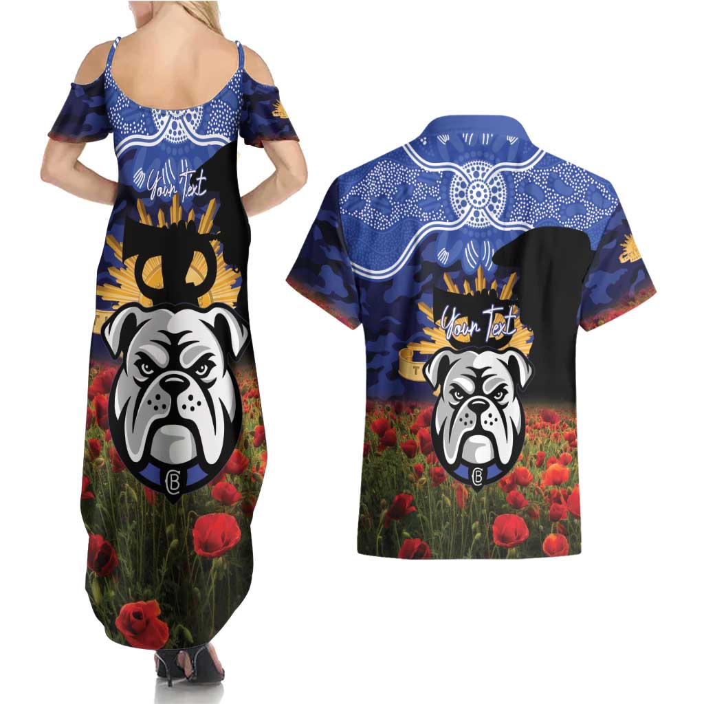 Personalised Bulldogs Rugby ANZAC Day Couples Matching Summer Maxi Dress and Hawaiian Shirt Last Post Poppy We Will Remember Them