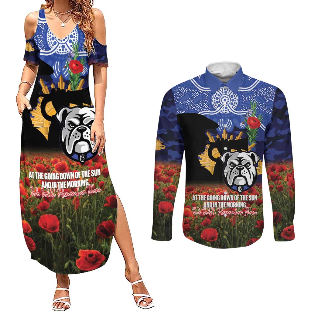 Personalised Bulldogs Rugby ANZAC Day Couples Matching Summer Maxi Dress and Long Sleeve Button Shirt Last Post Poppy We Will Remember Them