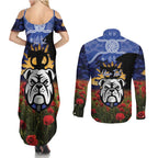 Personalised Bulldogs Rugby ANZAC Day Couples Matching Summer Maxi Dress and Long Sleeve Button Shirt Last Post Poppy We Will Remember Them