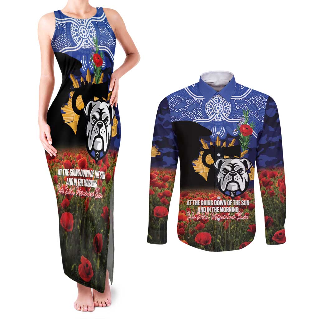 Personalised Bulldogs Rugby ANZAC Day Couples Matching Tank Maxi Dress and Long Sleeve Button Shirt Last Post Poppy We Will Remember Them
