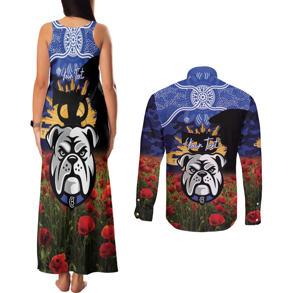 Personalised Bulldogs Rugby ANZAC Day Couples Matching Tank Maxi Dress and Long Sleeve Button Shirt Last Post Poppy We Will Remember Them