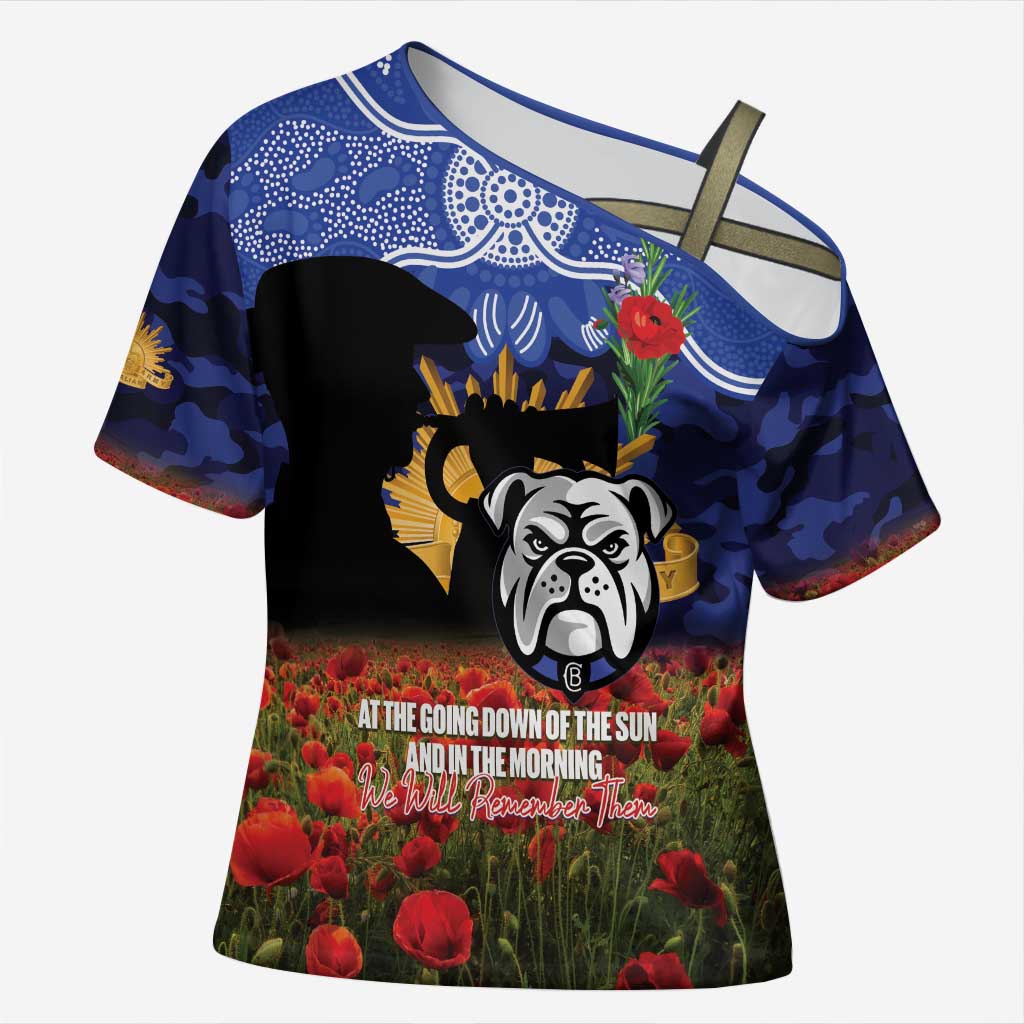Personalised Bulldogs Rugby ANZAC Day Cross Shoulder Shirt Last Post Poppy We Will Remember Them