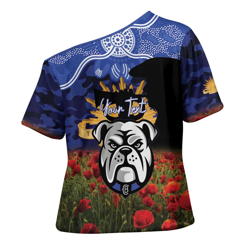 Personalised Bulldogs Rugby ANZAC Day Cross Shoulder Shirt Last Post Poppy We Will Remember Them